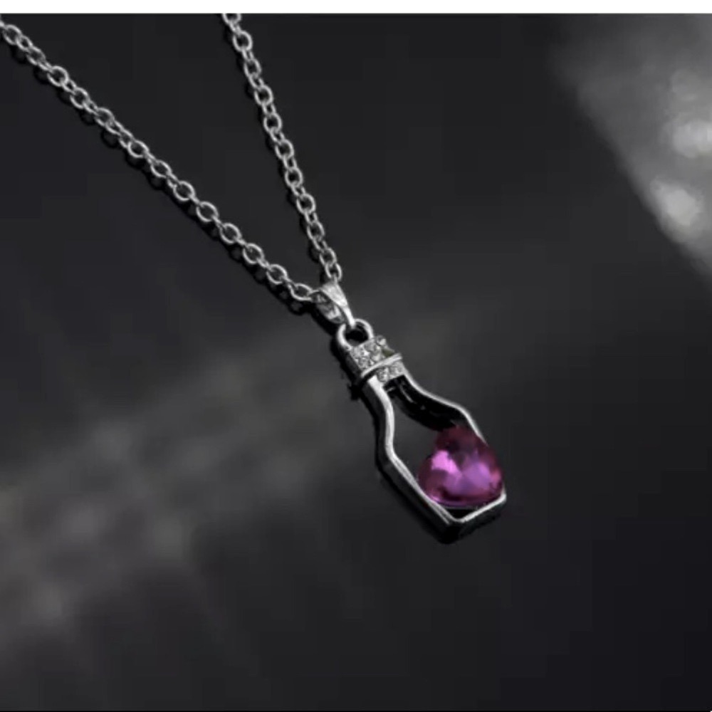 Amethyst Purple Crystal Gemstone Heart In Sterling Silver Bottle Necklace -New - Picture 12 of 13